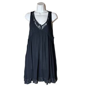 POL Black Long Tank Tunic With Attached Lace Racerback Bralette S NWOT
